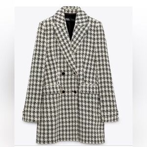 Zara double-breasted tweed houndstooth blazer